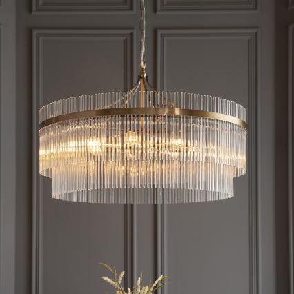 Endon 112574 - Κρεμαστός πολυέλαιος με αλυσίδα MARIETTA GRAND 7xE14/7W/230V ορείχαλκος/διάφανο