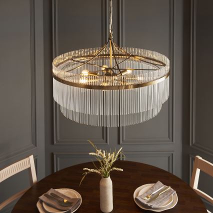 Endon 112574 - Κρεμαστός πολυέλαιος με αλυσίδα MARIETTA GRAND 7xE14/7W/230V ορείχαλκος/διάφανο