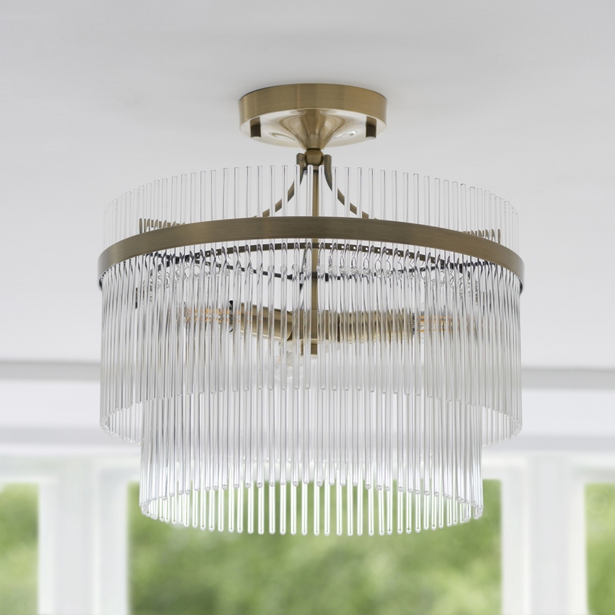 Endon 112575 - Πλαφονιέρα οροφής MARIETTA 3xE14/7W/230V ορείχαλκος/διαφανές