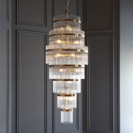 Endon 112793 - Κρεμαστό φωτιστικό οροφής MARIETTA GRAND 21xE14/6W/230V ορείχαλκος/διαφανές