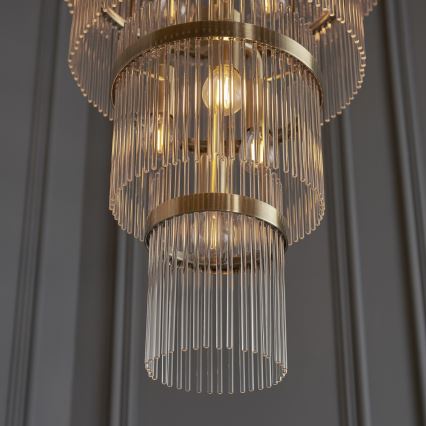 Endon 112793 - Κρεμαστό φωτιστικό οροφής MARIETTA GRAND 21xE14/6W/230V ορείχαλκος/διαφανές