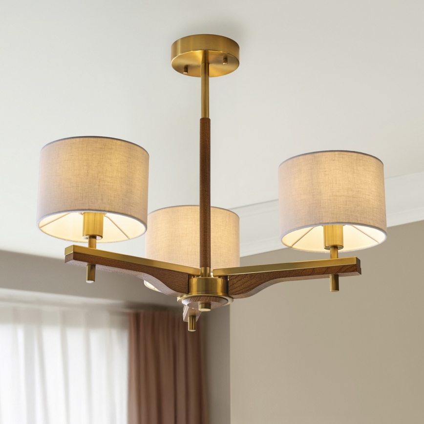Endon 116993 - Φωτιστικό οροφής σε ράβδο HEATHCLIFF 3xE14/7W/230V ορείχαλκος/φτελιά