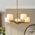 Endon 116994 - Κρεμαστό φωτιστικό με αλυσίδα HEATHCLIFF 5xE14/7W/230V ορείχαλκος/ξύλο φράξου
