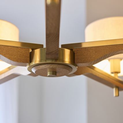 Endon 116994 - Κρεμαστό φωτιστικό με αλυσίδα HEATHCLIFF 5xE14/7W/230V ορείχαλκος/ξύλο φράξου