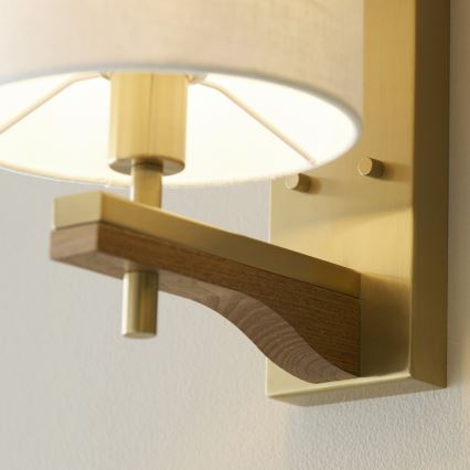 Endon 116995 - Επιτοίχιο φωτιστικό HEATHCLIFF 1xE14/7W/230V ορείχαλκος/ξύλο φράξου