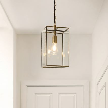 Endon 119141 - Φωτιστικό οροφής με αλυσίδα HAMMOND 1xE27/10W/230V 21,5x21,5 cm ορείχαλκος