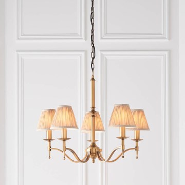 Endon 63627 - Πολυέλαιος με αλυσίδα STANFORD 5xE14/40W/230V ορείχαλκος/μπεζ