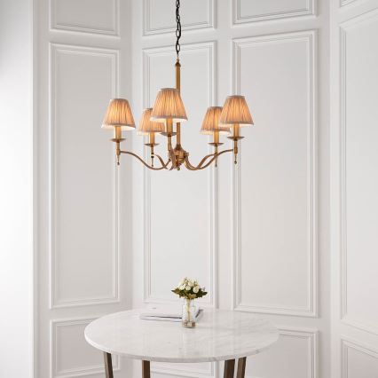 Endon 63627 - Πολυέλαιος με αλυσίδα STANFORD 5xE14/40W/230V ορείχαλκος/μπεζ
