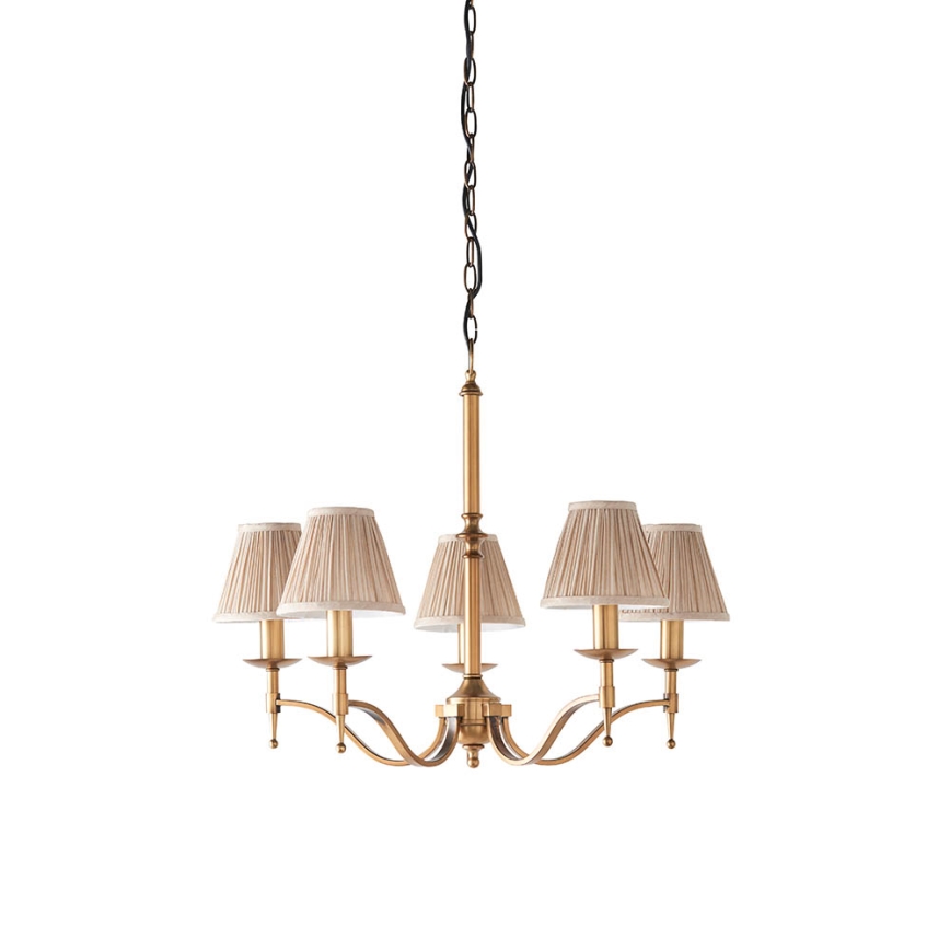 Endon 63627 - Πολυέλαιος με αλυσίδα STANFORD 5xE14/40W/230V ορείχαλκος/μπεζ
