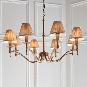 Endon 63629 - Πολυέλαιος με αλυσίδα STANFORD 8xE14/40W/230V μπρούτζινος/μπεζ