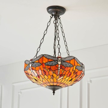 Endon 64076 - Κρεμαστό φωτιστικό με αλυσίδα Tiffany DRAGONFLY, 3xE27/60W/230V, διάμ. 41 εκ.