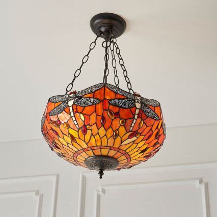 Endon 64076 - Κρεμαστό φωτιστικό με αλυσίδα Tiffany DRAGONFLY, 3xE27/60W/230V, διάμ. 41 εκ.