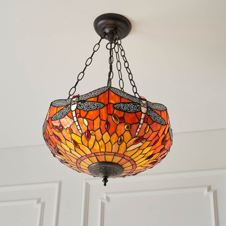 Endon 64076 - Κρεμαστό φωτιστικό με αλυσίδα Tiffany DRAGONFLY, 3xE27/60W/230V, διάμ. 41 εκ.