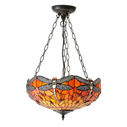Endon 64076 - Κρεμαστό φωτιστικό με αλυσίδα Tiffany DRAGONFLY, 3xE27/60W/230V, διάμ. 41 εκ.