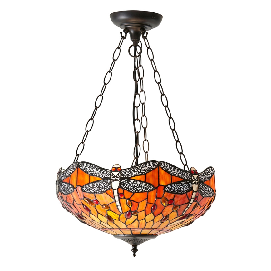Endon 64076 - Κρεμαστό φωτιστικό με αλυσίδα Tiffany DRAGONFLY, 3xE27/60W/230V, διάμ. 41 εκ.