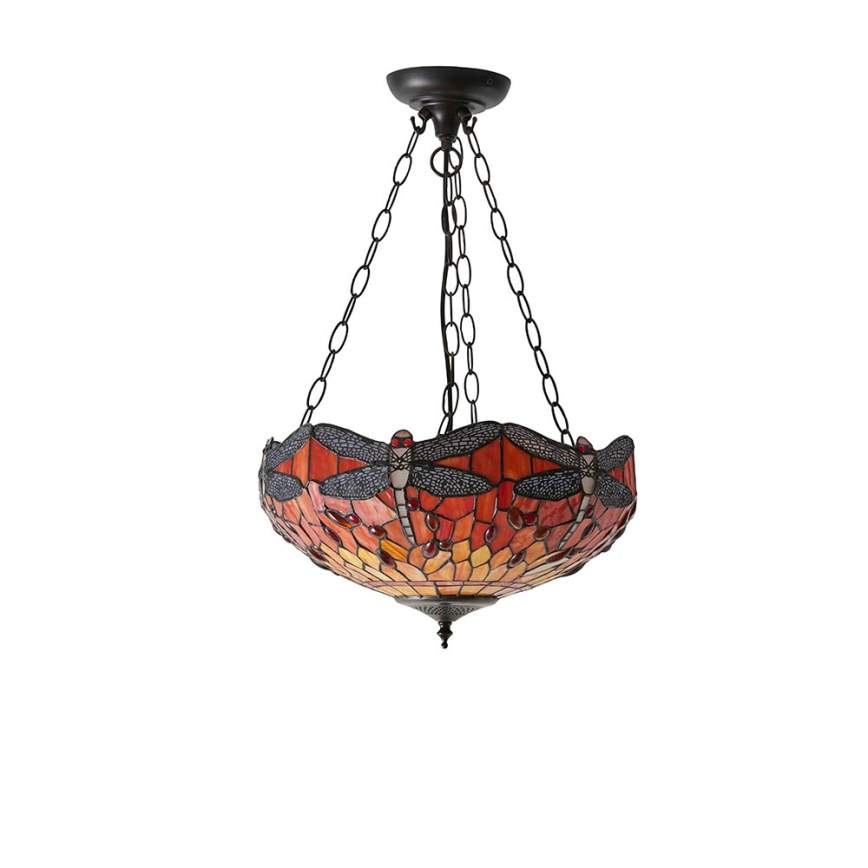 Endon 64076 - Κρεμαστό φωτιστικό με αλυσίδα Tiffany DRAGONFLY, 3xE27/60W/230V, διάμ. 41 εκ.