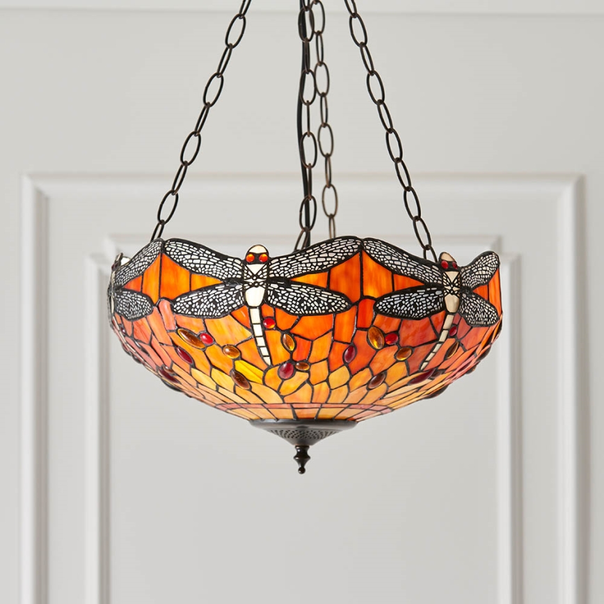 Endon 64076 - Κρεμαστό φωτιστικό με αλυσίδα Tiffany DRAGONFLY, 3xE27/60W/230V, διάμ. 41 εκ.