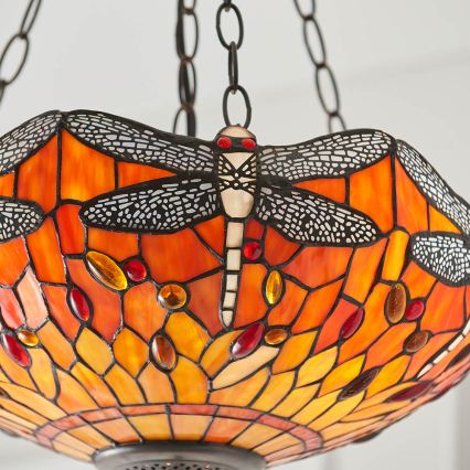 Endon 64076 - Κρεμαστό φωτιστικό με αλυσίδα Tiffany DRAGONFLY, 3xE27/60W/230V, διάμ. 41 εκ.