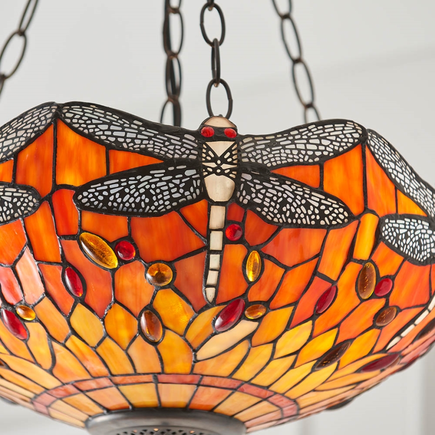 Endon 64076 - Κρεμαστό φωτιστικό με αλυσίδα Tiffany DRAGONFLY, 3xE27/60W/230V, διάμ. 41 εκ.