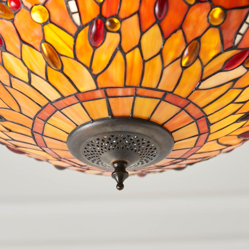 Endon 64076 - Κρεμαστό φωτιστικό με αλυσίδα Tiffany DRAGONFLY, 3xE27/60W/230V, διάμ. 41 εκ.