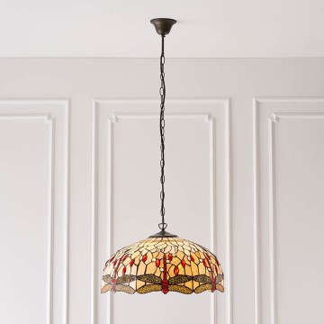 Endon 64079 - Κρεμαστό φωτιστικό με αλυσίδα Tiffany DRAGONFLY 3xE27/60W/230V διάμ. 50 cm