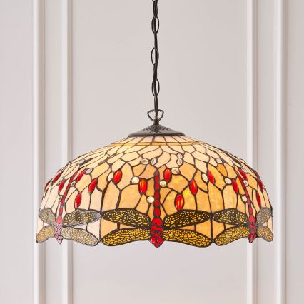 Endon 64079 - Κρεμαστό φωτιστικό με αλυσίδα Tiffany DRAGONFLY 3xE27/60W/230V διάμ. 50 cm