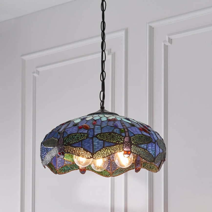 Endon 64080 - Κρεμαστό φωτιστικό με αλυσίδα Tiffany DRAGONFLY 3xE27/60W/230V διάμ. 41 cm