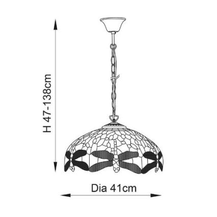 Endon 64080 - Κρεμαστό φωτιστικό με αλυσίδα Tiffany DRAGONFLY 3xE27/60W/230V διάμ. 41 cm