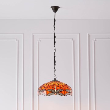 Endon 64081 - Κρεμαστό φωτιστικό με αλυσίδα Tiffany DRAGONFLY 3xE27/60W/230V, διάμ. 41 εκ.