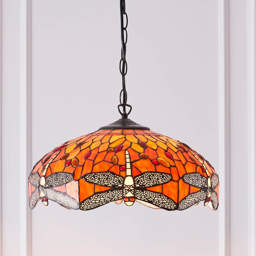 Endon 64081 - Κρεμαστό φωτιστικό με αλυσίδα Tiffany DRAGONFLY 3xE27/60W/230V, διάμ. 41 εκ.