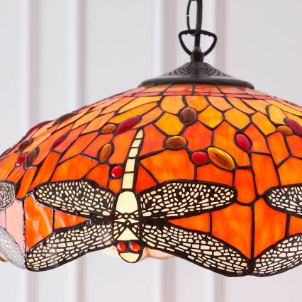 Endon 64081 - Κρεμαστό φωτιστικό με αλυσίδα Tiffany DRAGONFLY 3xE27/60W/230V, διάμ. 41 εκ.