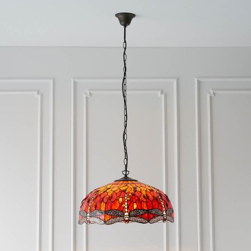 Endon 64082 - Κρεμαστό φωτιστικό με αλυσίδα Tiffany DRAGONFLY, 3xE27/60W/230V, Ø 50 εκ.