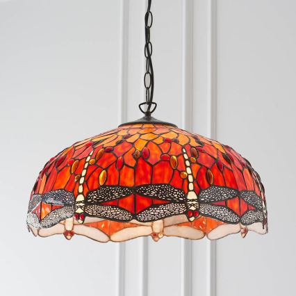 Endon 64082 - Κρεμαστό φωτιστικό με αλυσίδα Tiffany DRAGONFLY, 3xE27/60W/230V, Ø 50 εκ.