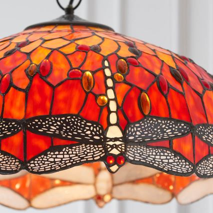 Endon 64082 - Κρεμαστό φωτιστικό με αλυσίδα Tiffany DRAGONFLY, 3xE27/60W/230V, Ø 50 εκ.