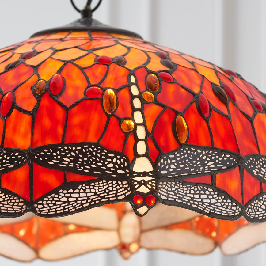 Endon 64082 - Κρεμαστό φωτιστικό με αλυσίδα Tiffany DRAGONFLY, 3xE27/60W/230V, Ø 50 εκ.