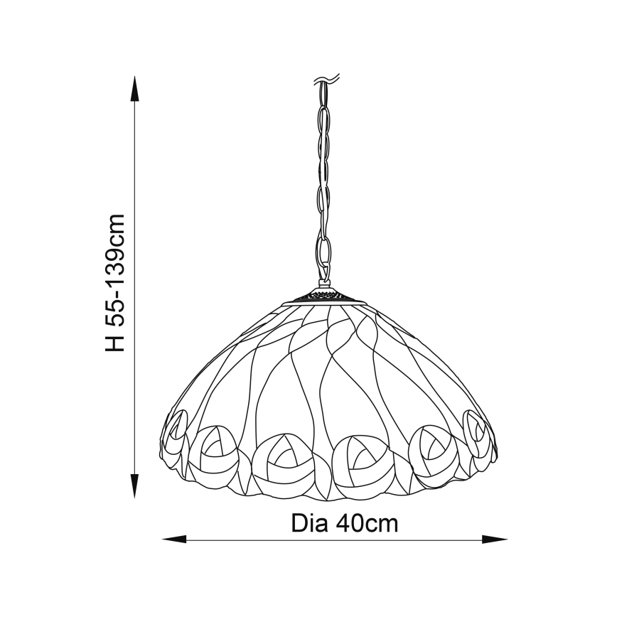 Endon 64176 - Κρεμαστό φωτιστικό με αλυσίδα Tiffany HUTCHINSON 1xE27/60W/230V Ø 40 cm