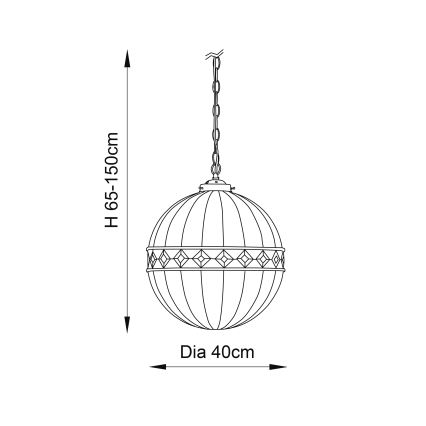 Endon 67045 - Πολυέλαιος με αλυσίδα Tiffany FARGO 1xE27/60W/230V διάμ. 40 εκ.