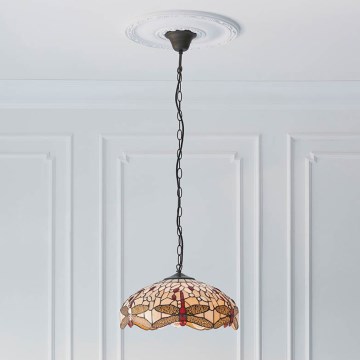 Endon 70824 - Πολυέλαιος με αλυσίδα Tiffany DRAGONFLY, 3xE27/60W/230V, διάμετρος 41 εκ.