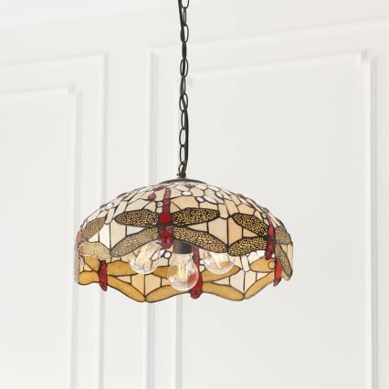 Endon 70824 - Πολυέλαιος με αλυσίδα Tiffany DRAGONFLY, 3xE27/60W/230V, διάμετρος 41 εκ.