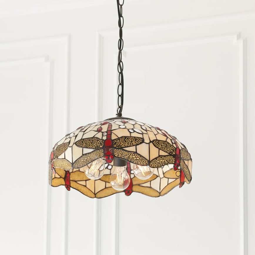 Endon 70824 - Πολυέλαιος με αλυσίδα Tiffany DRAGONFLY, 3xE27/60W/230V, διάμετρος 41 εκ.