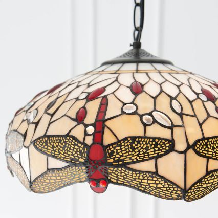 Endon 70824 - Πολυέλαιος με αλυσίδα Tiffany DRAGONFLY, 3xE27/60W/230V, διάμετρος 41 εκ.