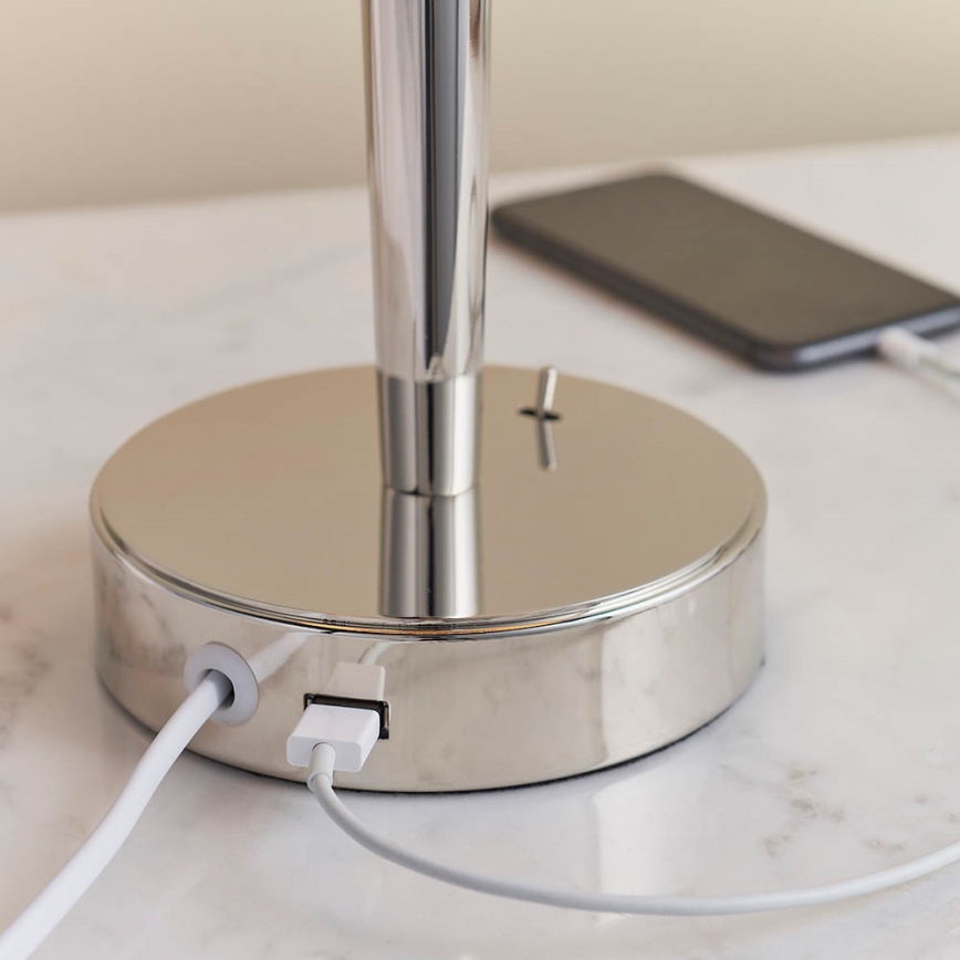 Endon 72175 - Eπιτραπέζιο φωτιστικό με θύρα USB SYON 1xE14/40W/230V γυαλιστερό χρώμιο/μπεζ