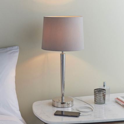 Endon 72175 - Επιτραπέζιο φωτιστικό με θύρα USB SYON 1xE14/40W/230V γυαλιστερό χρώμιο/μπεζ