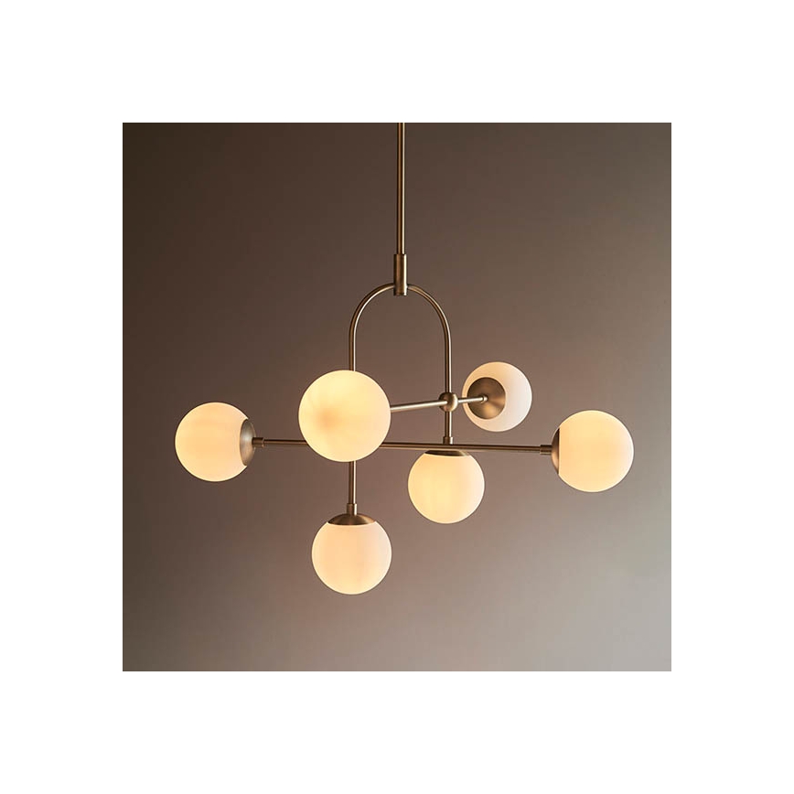 Endon 90842 - Κρεμαστό φωτιστικό σε ράβδο ONTARIO 6xE14/7W/230V μπρούτζινο/λευκό