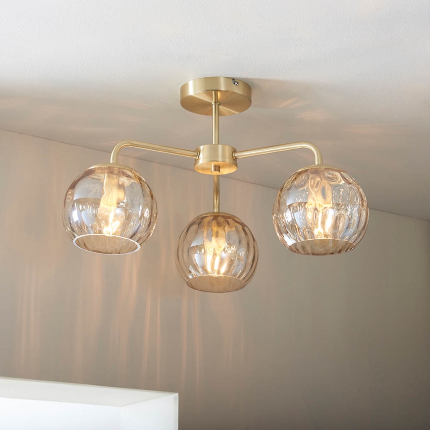 Endon 91968 - Επιτοίχιο φωτιστικό οροφής DIMPLE 3xE14/25W/230V χρυσό/καπνιστό μπεζ