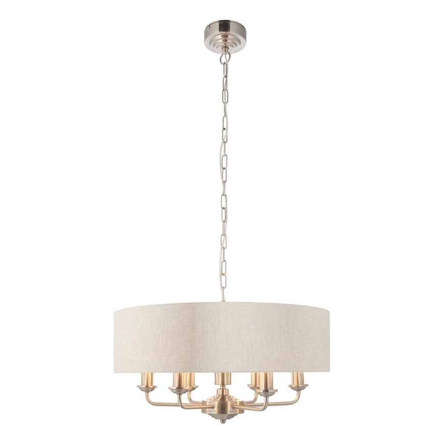 Endon 94357 - Κρεμαστό φωτιστικό με αλυσίδα HIGHCLERE 6xE14/40W/230V Ø 55 cm μπεζ/ματ χρώμιο