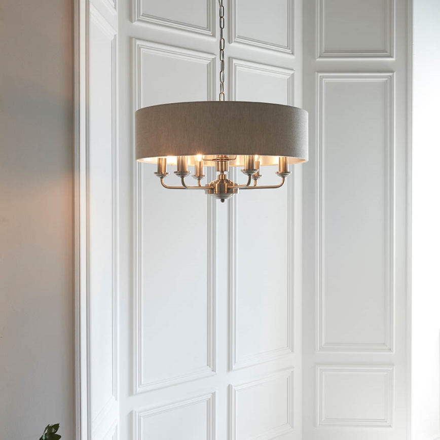 Endon 94357 - Κρεμαστό φωτιστικό με αλυσίδα HIGHCLERE 6xE14/40W/230V Ø 55 cm μπεζ/ματ χρώμιο