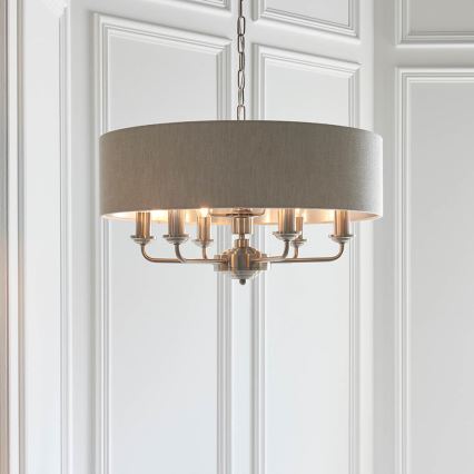 Endon 94357 - Κρεμαστό φωτιστικό με αλυσίδα HIGHCLERE 6xE14/40W/230V Ø 55 cm μπεζ/ματ χρώμιο