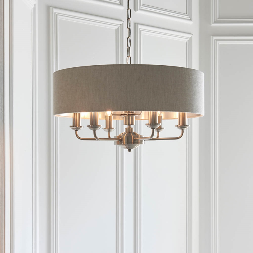 Endon 94357 - Κρεμαστό φωτιστικό με αλυσίδα HIGHCLERE 6xE14/40W/230V Ø 55 cm μπεζ/ματ χρώμιο