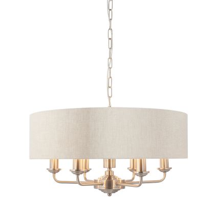 Endon 94357 - Κρεμαστό φωτιστικό με αλυσίδα HIGHCLERE 6xE14/40W/230V Ø 55 cm μπεζ/ματ χρώμιο
